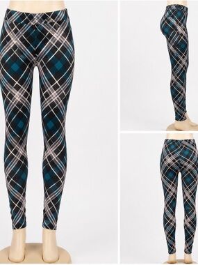 Plaid Stretch Leggings - Green & Black